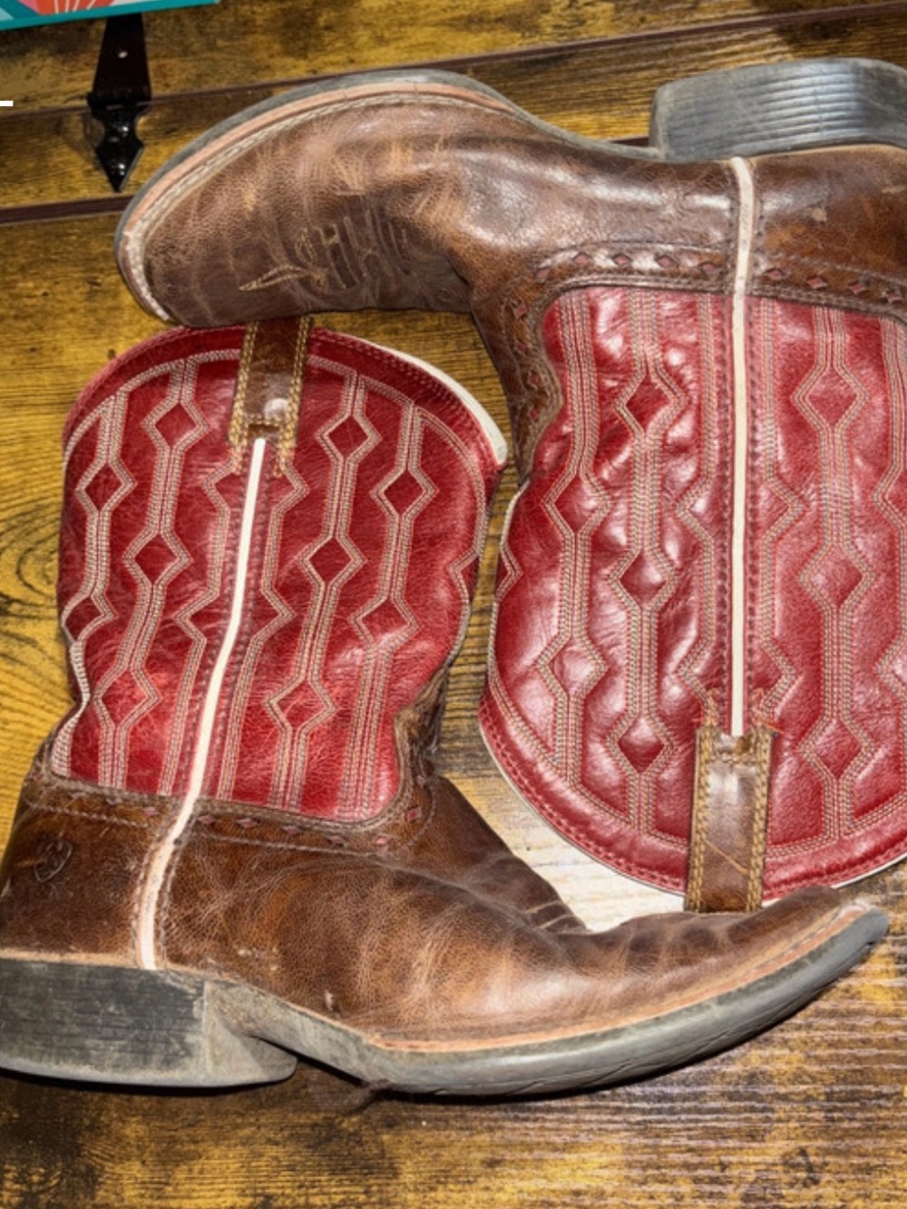 Ariat Brown Leather Boots with Red Embroidered Shaft